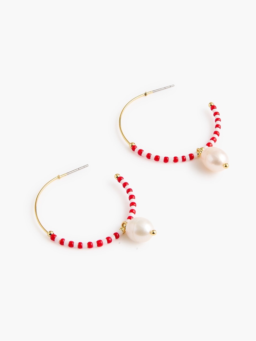 NWT J. Crew Factory Beaded pearl drop hoop earrings in Vibrant Flame